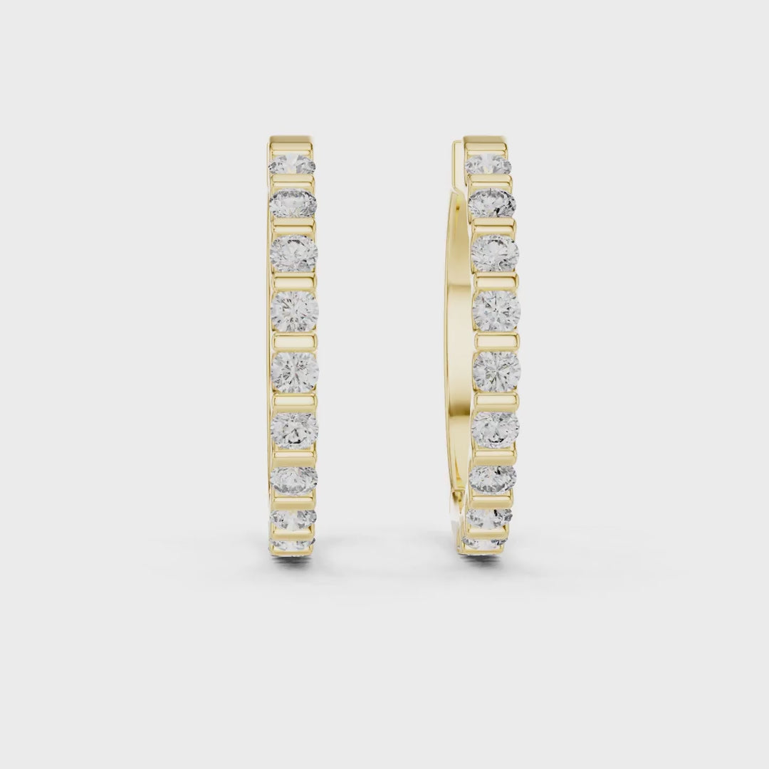 MJER29 - Bar Set Round Stone Hoop Earrings