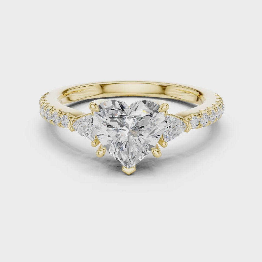 MJR0139 - Heart Cut Three Stone Ring with Pavé Accent Band