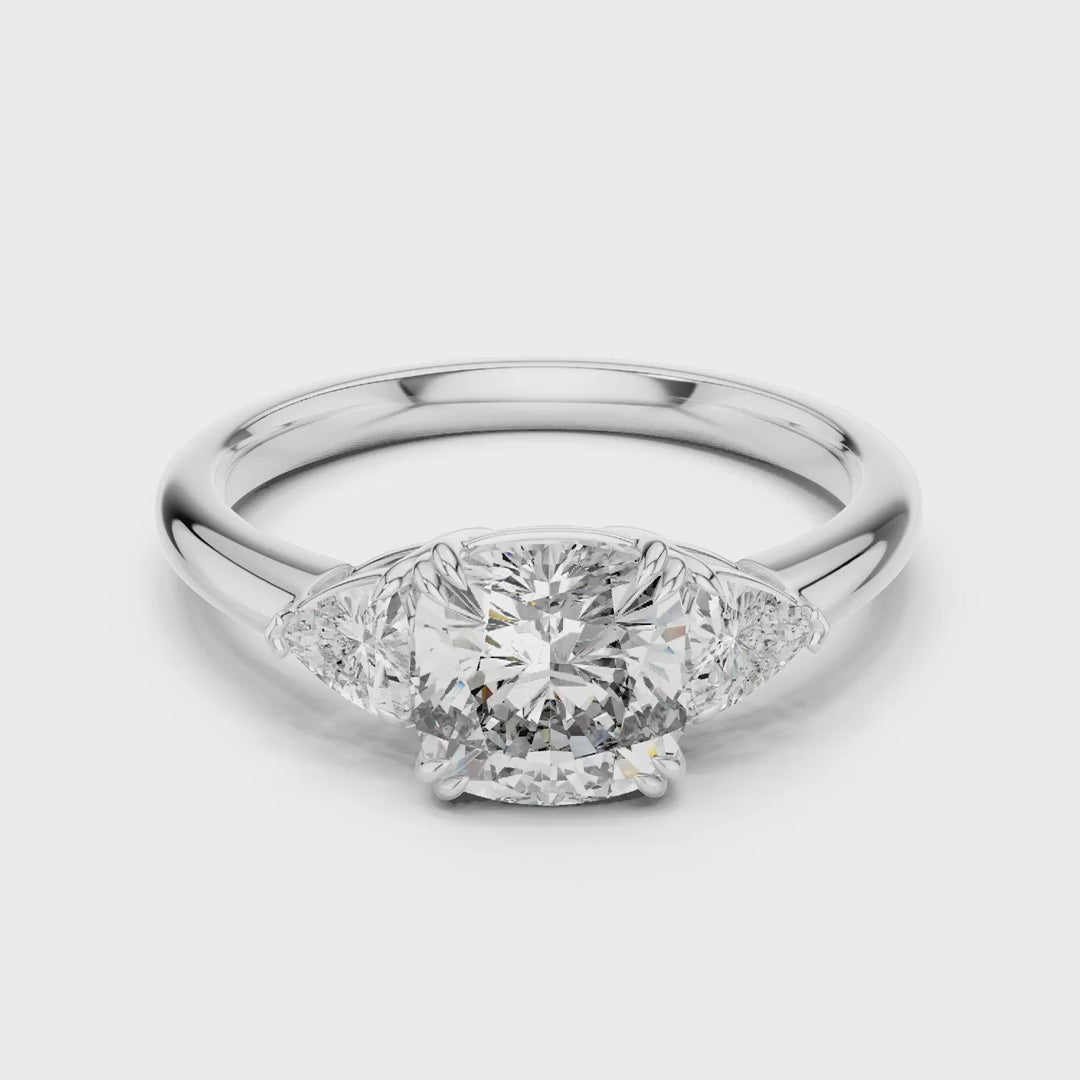 MJR023 - Cushion Cut Three Stone Engagement Ring