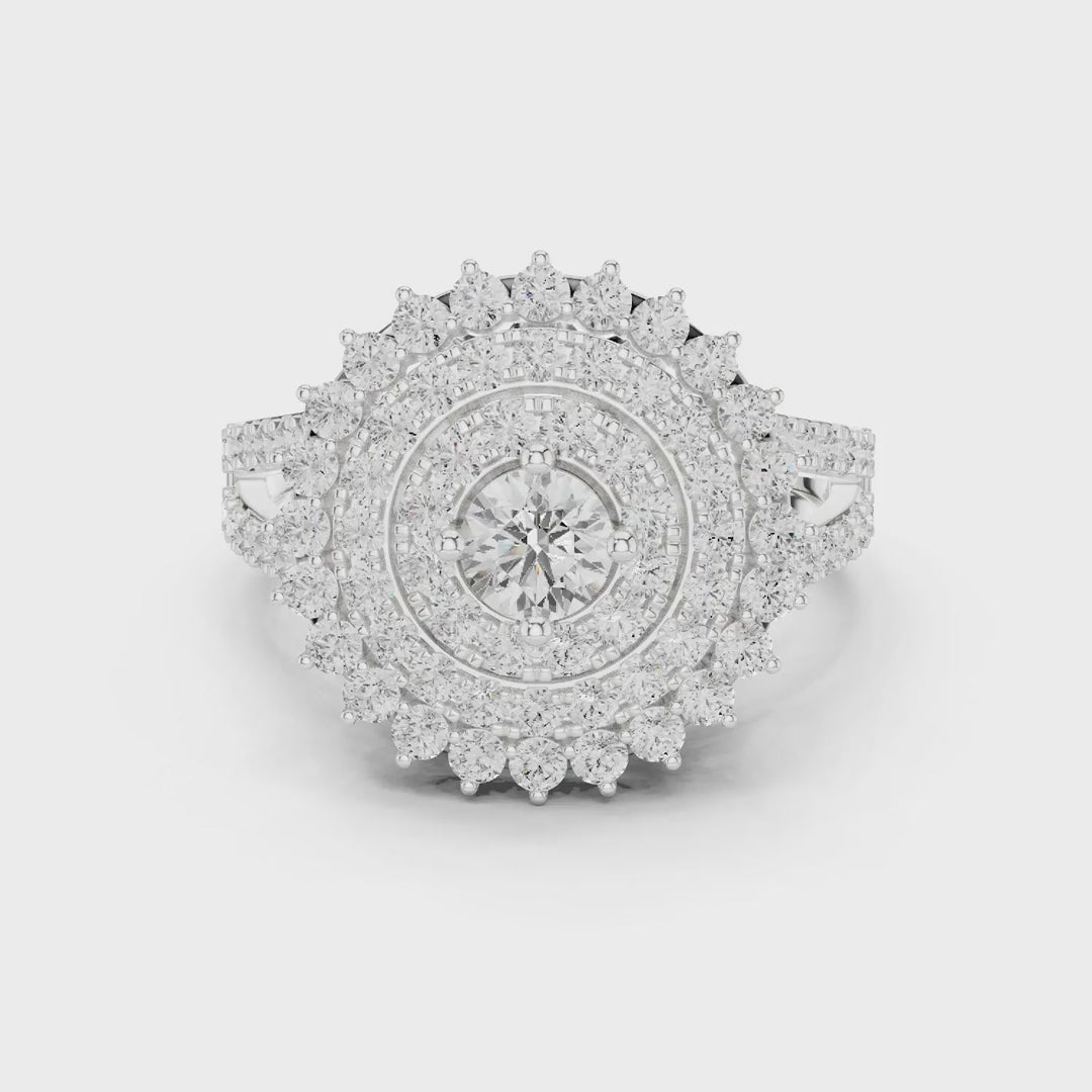 MJA012 - Round Cut Multi-Tier Double Halo Engagement Ring