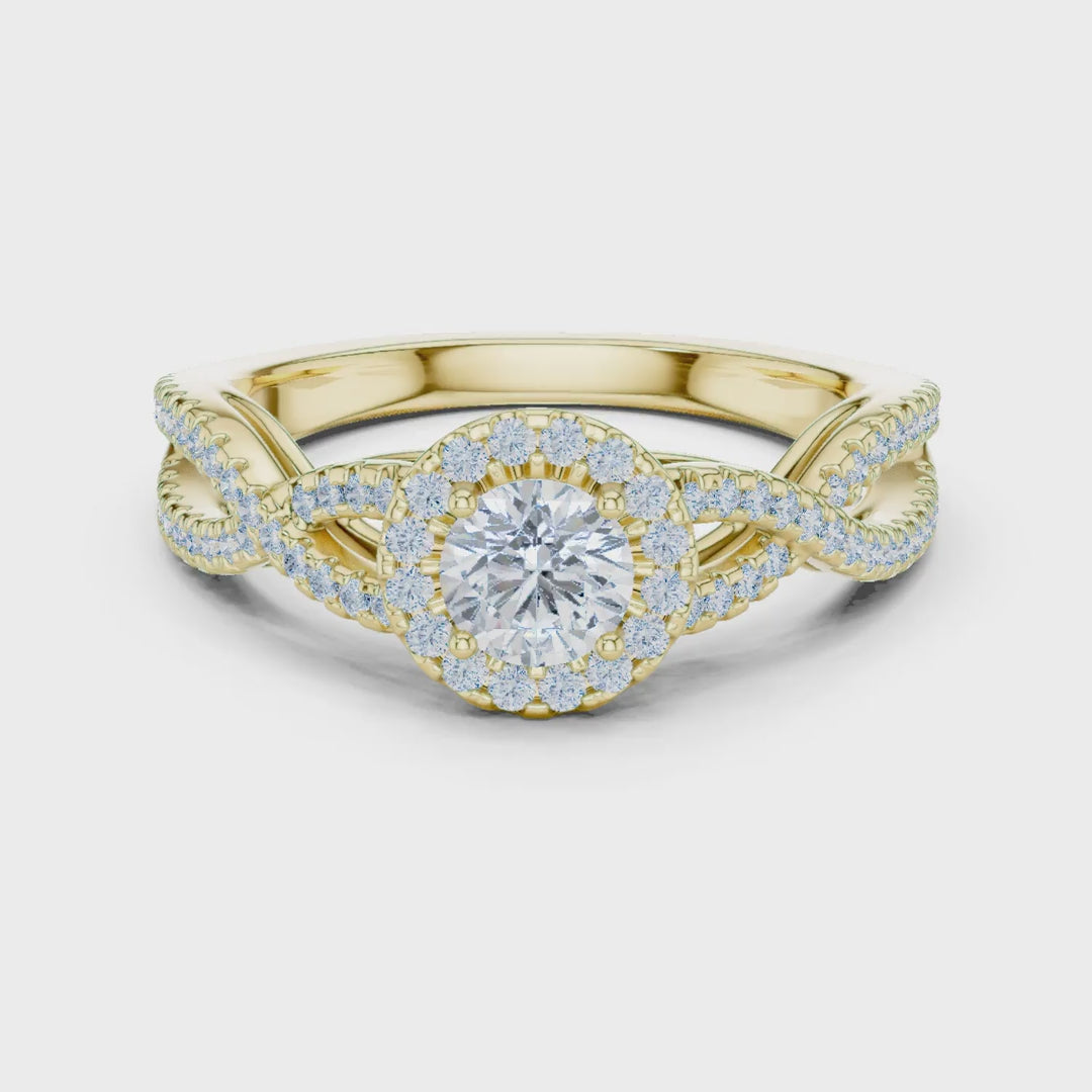 MJR0104 - Woven Twisted Band Halo Solitaire with Round Center