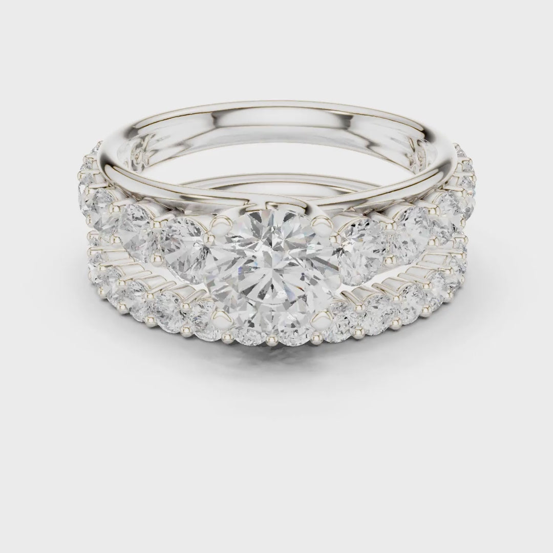 3.00 Cts Lab Grown Diamond Round Cut Eternity Style Solitaire Twin Ring