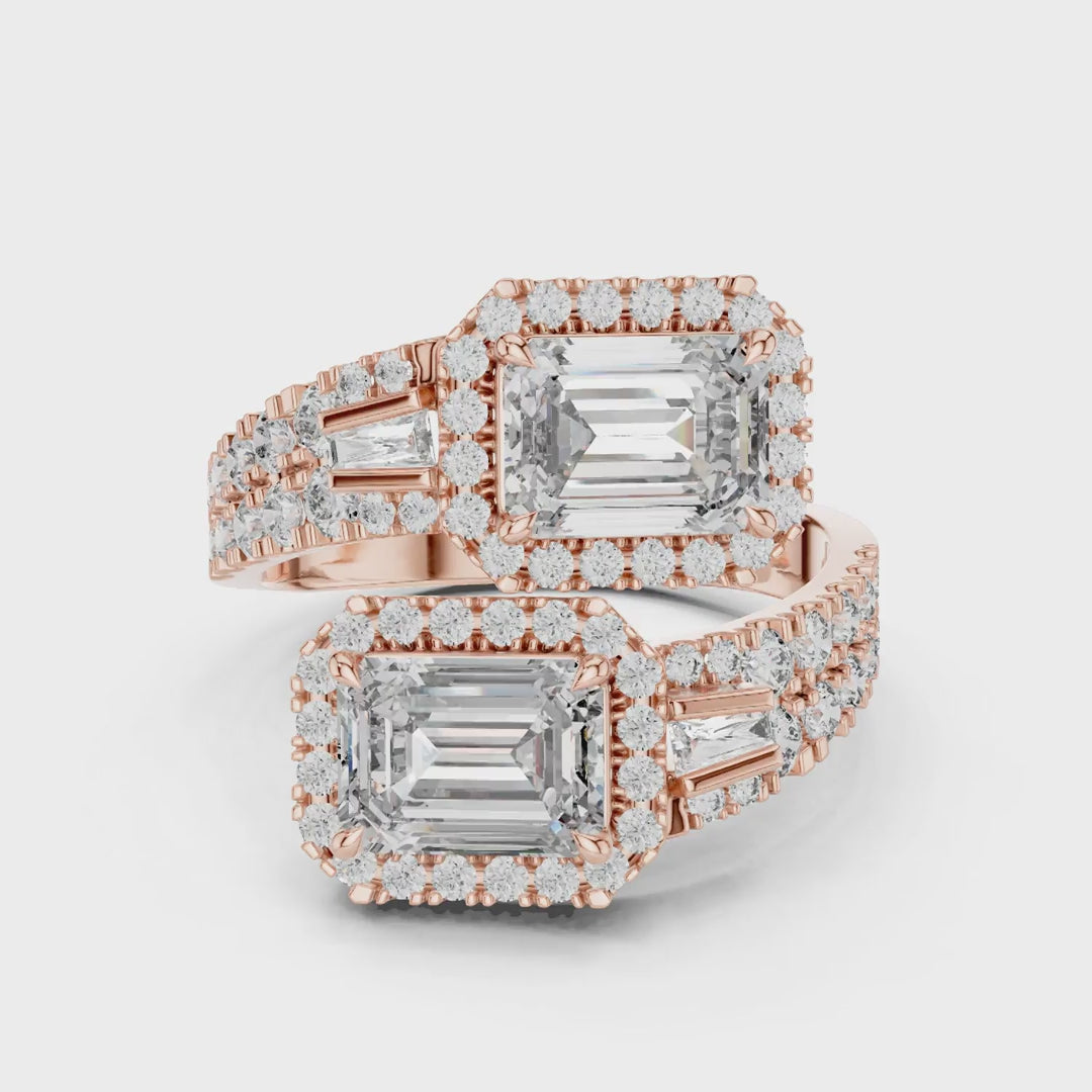 3.60 Carat Lab Grown Diamond Emerald Cut Toi Et Moi Bypass Ring