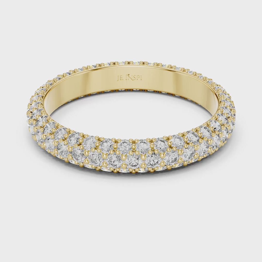 MJET007 - Elegant Three Parallel Row Full Pavé Wedding Band