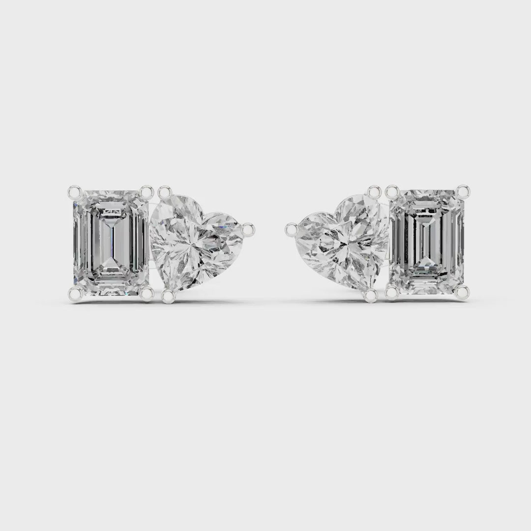 MJER54 - Heart and Emerald Cut Two-Stone Studs