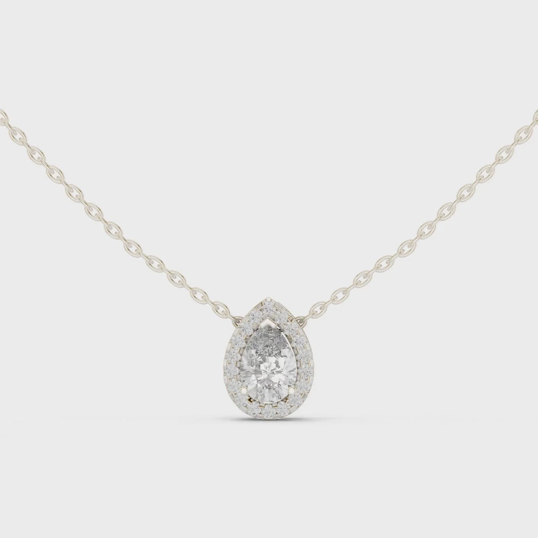 MJP51 - Stationary Pear Halo Solitaire Pendant