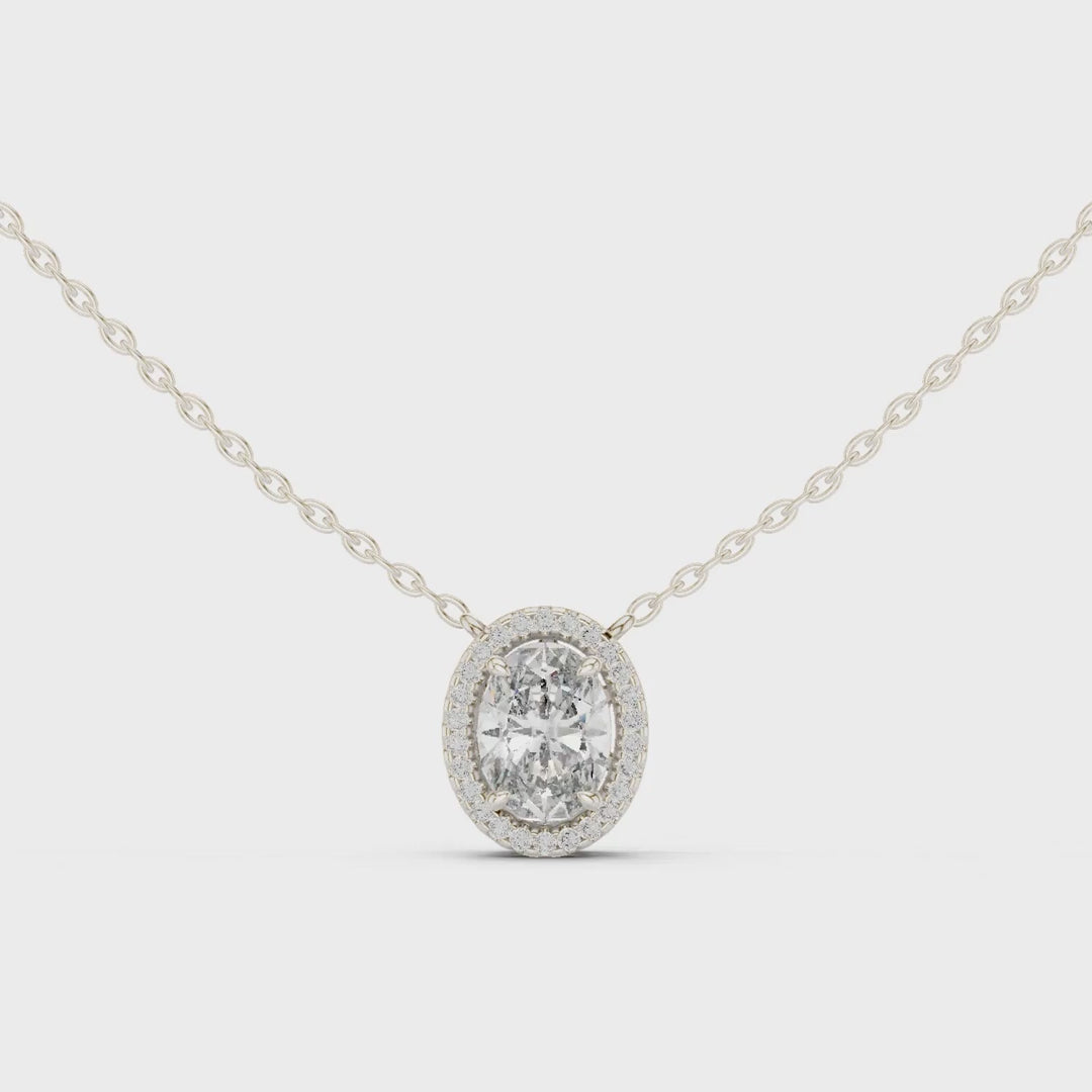 MJP50 - Floating Oval Solitaire Halo Pendant