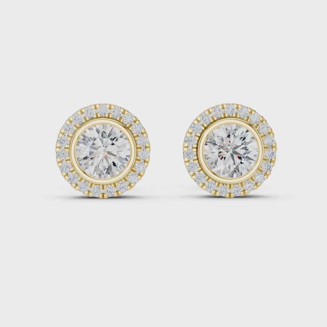 MJER52 - Bezel-Set Solitaire Milgrain Halo Studs