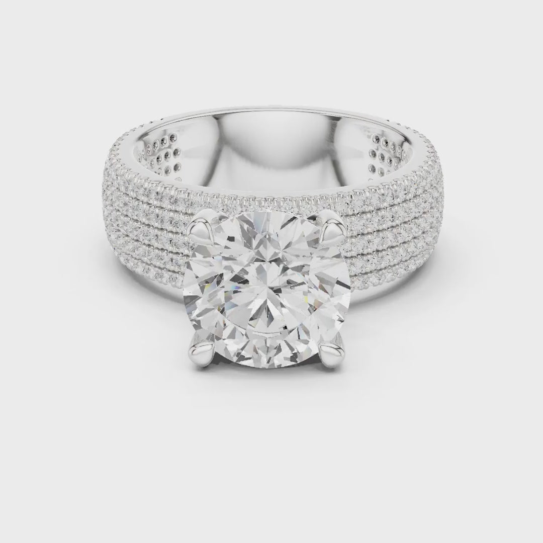 MJA017 - Round Cut Statement Ring with Four Row Pavé Band