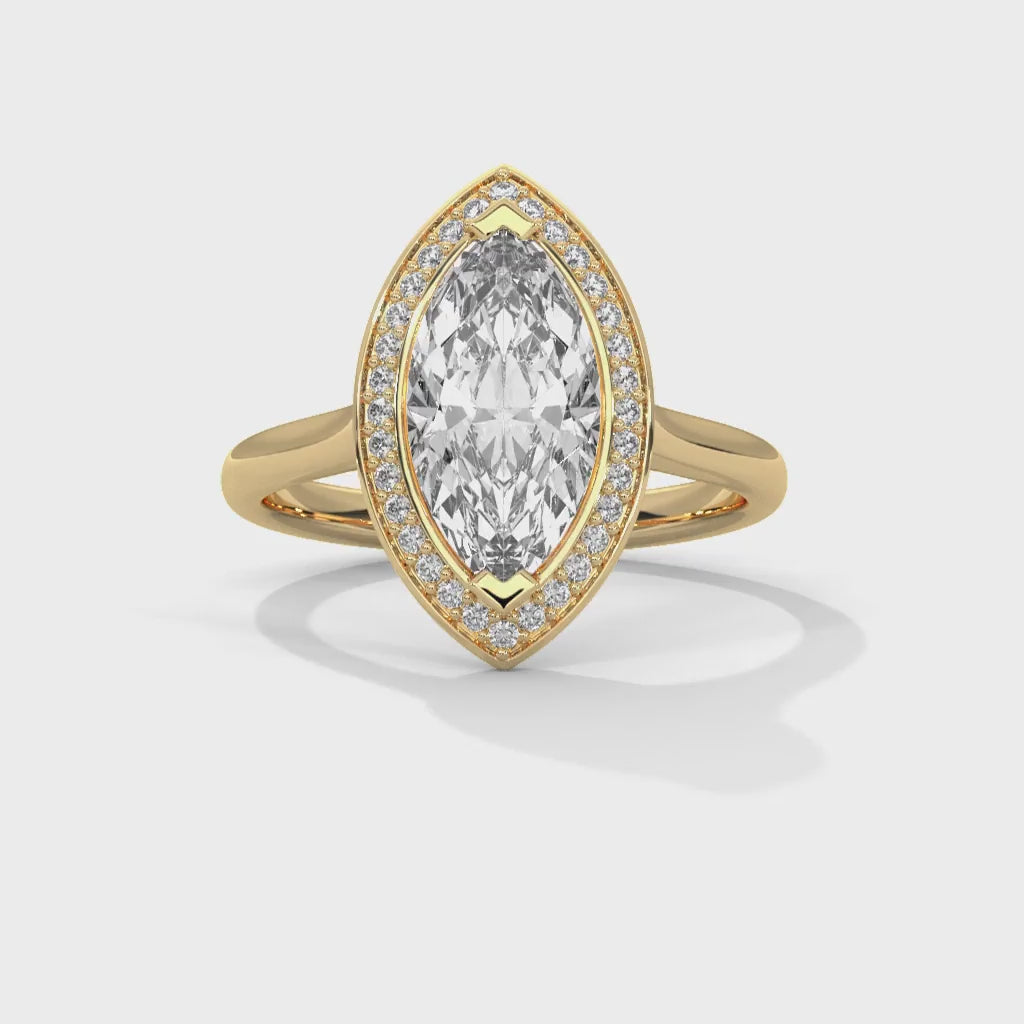MJBS48 - Cathedral Style Marquise Bezel Halo Wedding Ring