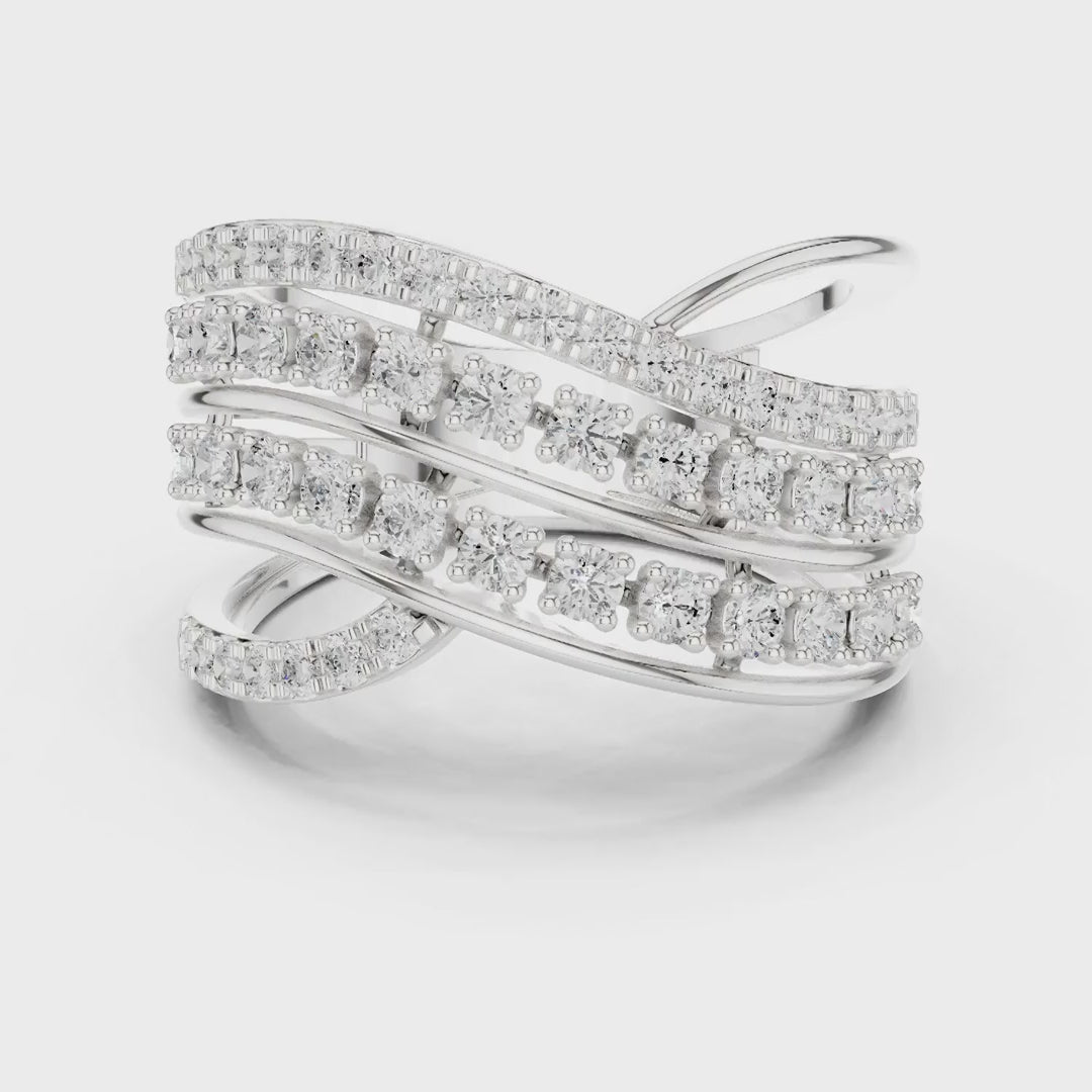 MJA015 - Multi-Row Criss-Cross Diamond Statement Ring