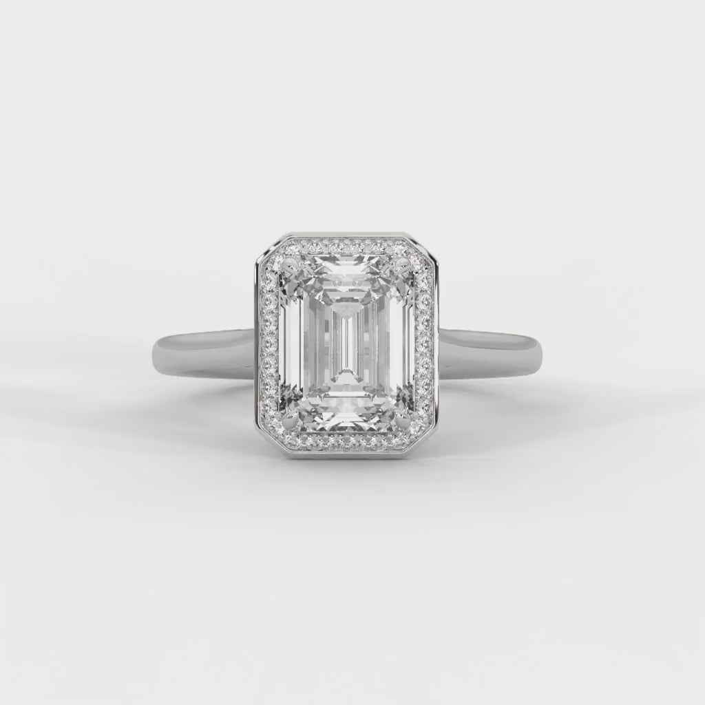 MJBS24 - Four-Prong Emerald Shape Halo Ring