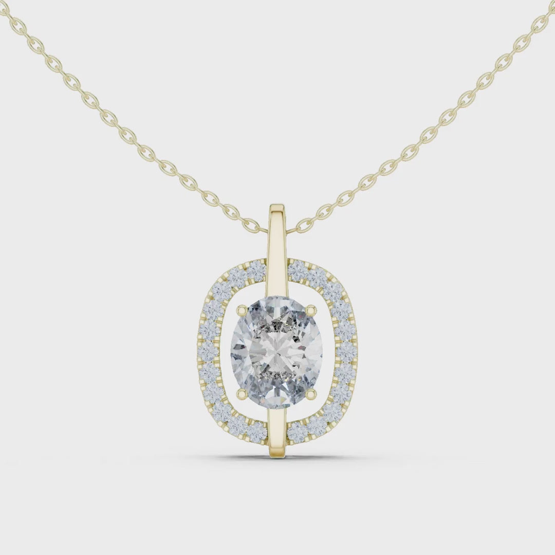 MJP44 - Suspended Oval Solitaire Halo Pendant