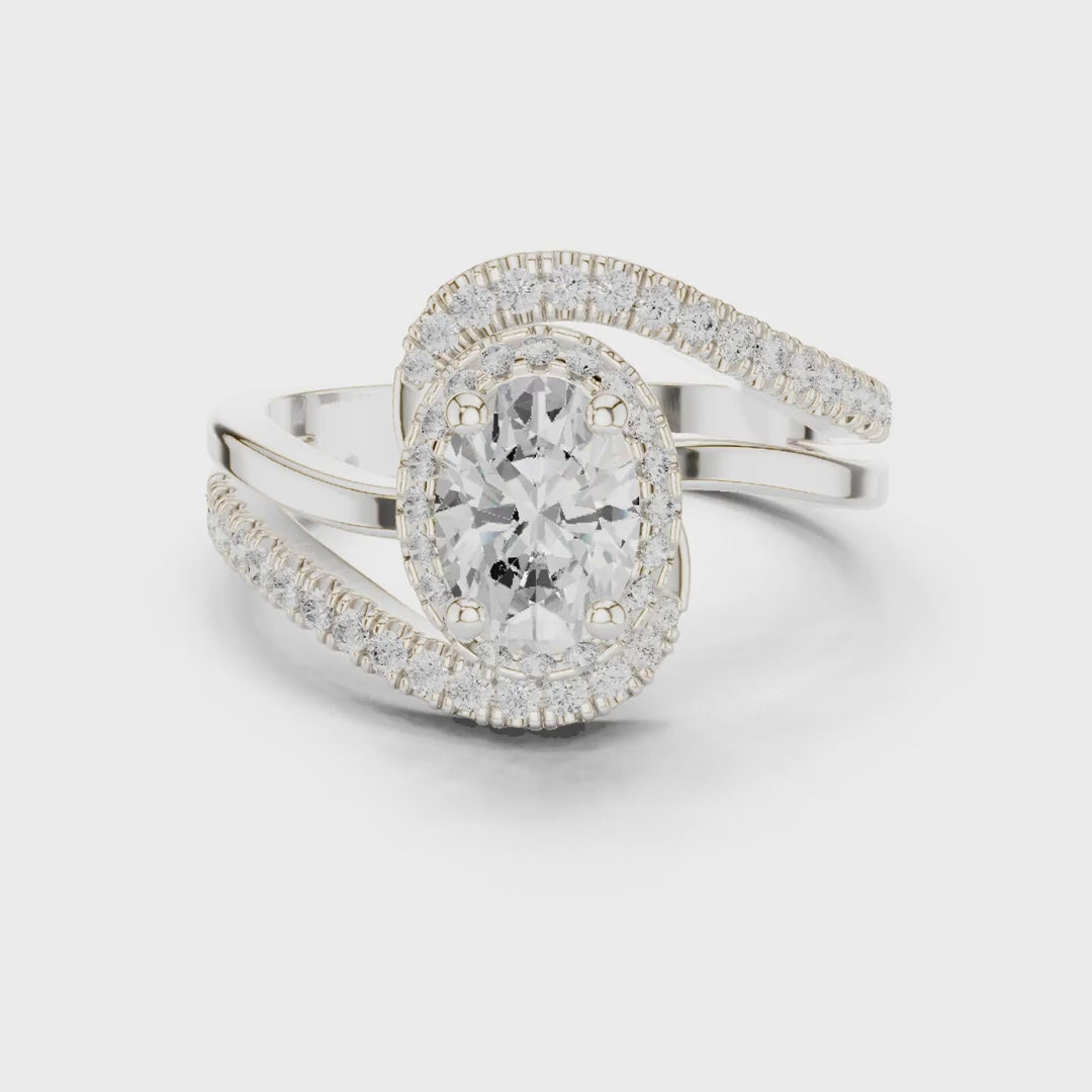 MJR0130 - Oval Cut Halo Ring with Pavé Bypass Frame