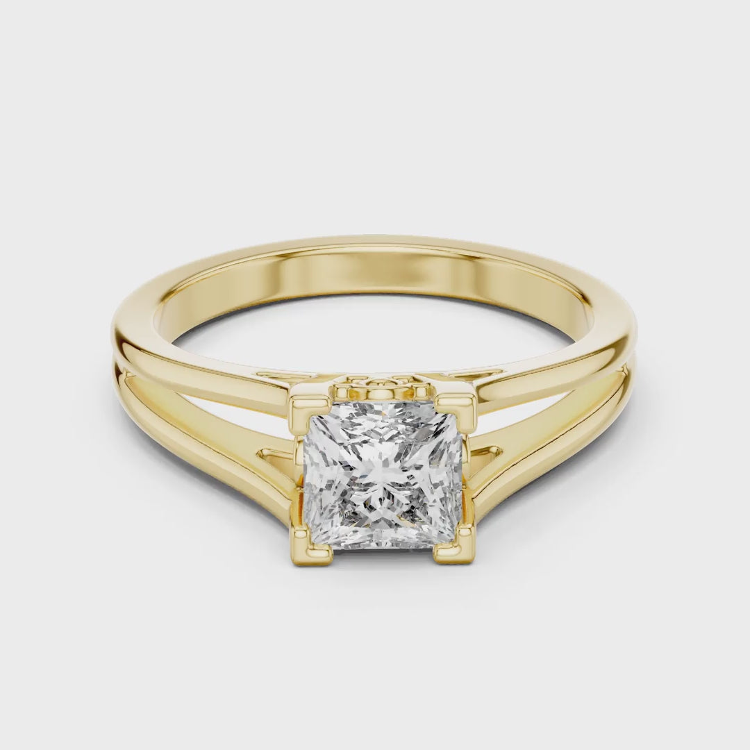 MJR025 - Princess Cut Split Shank Engagement Ring