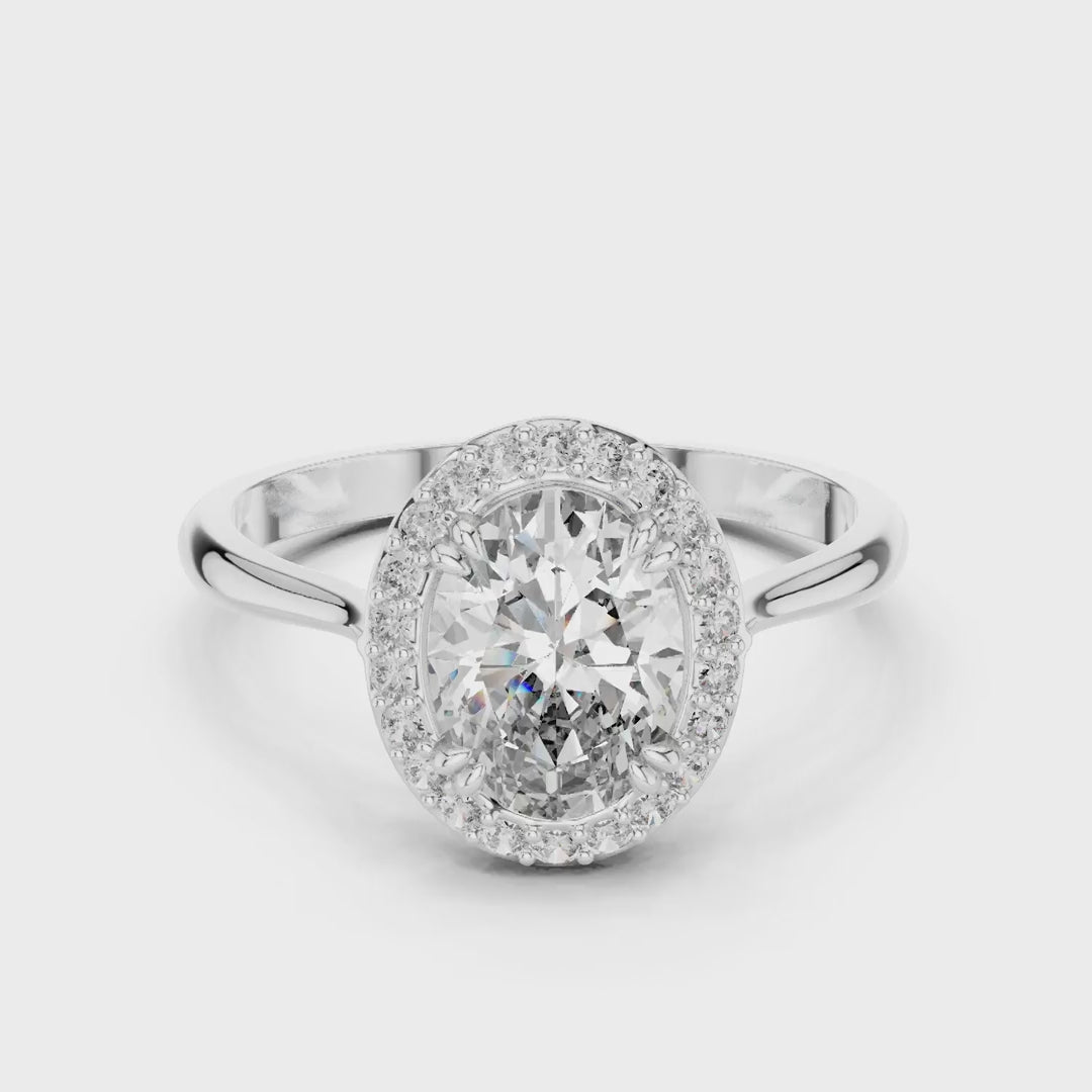 MJR0107 - Oval Halo Solitaire Ring on Tapered High-Polish Band
