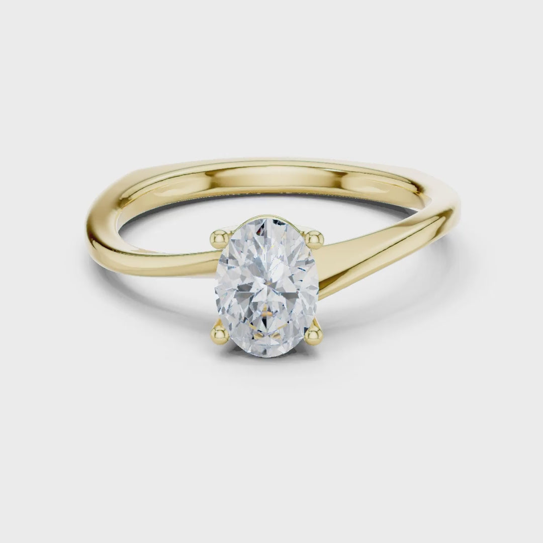 MJR0150 - Twisted Bypass Oval Solitaire Engagement Ring