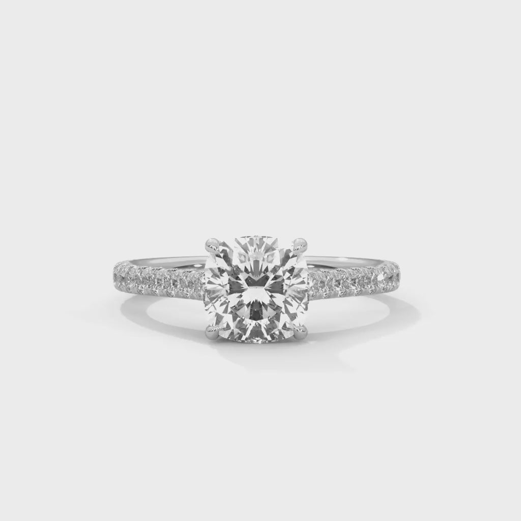 MJBS52 - Cushion Cut Pavé Solitaire with Hidden Halo