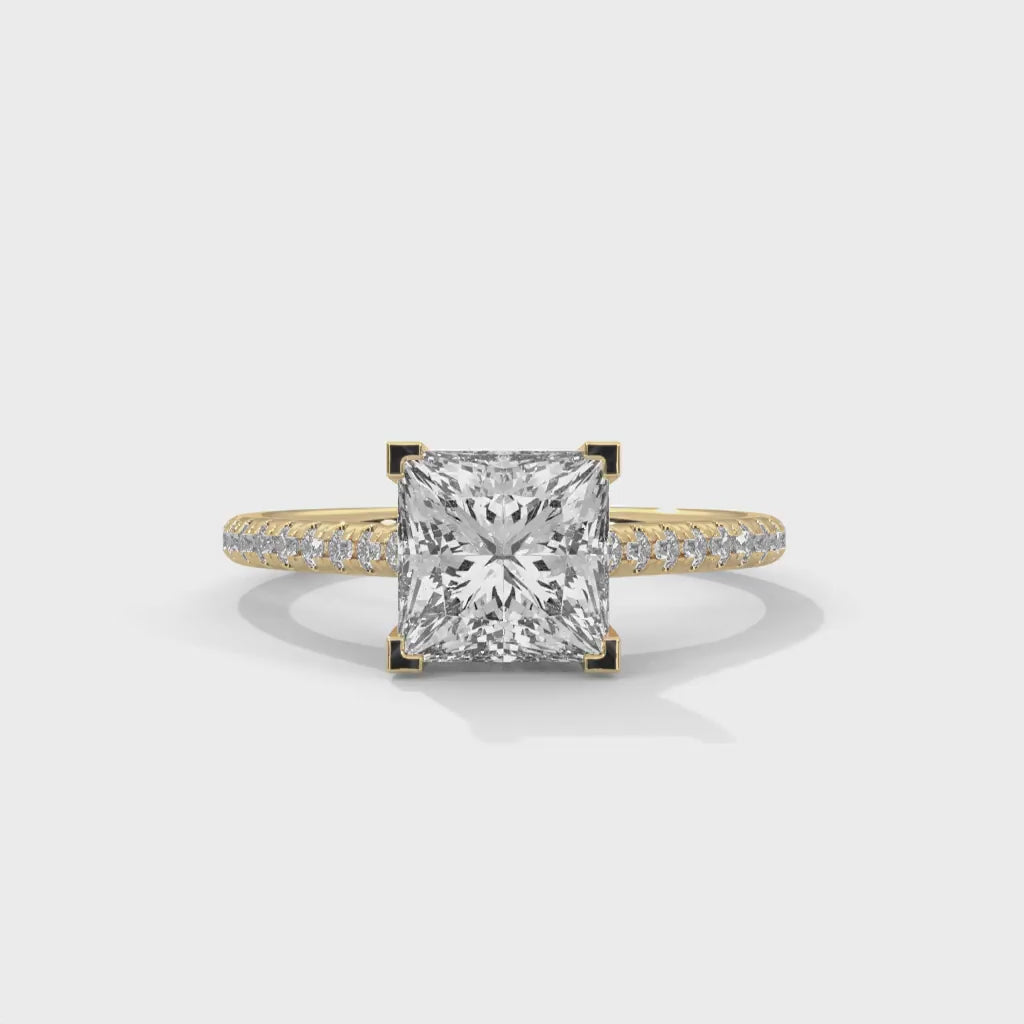 MJBS10 - Princess Cut Delicate Pavé Prong-Set Solitaire
