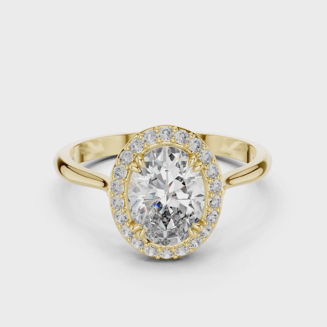 MJR0107 - Oval Halo Solitaire Ring on Tapered High-Polish Band