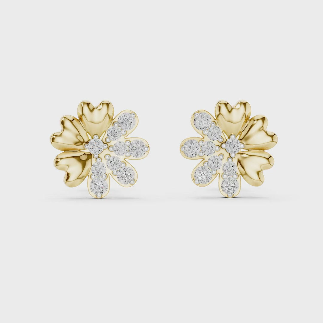 MJER34 - Half Pavé Floral Heart Petal Studs