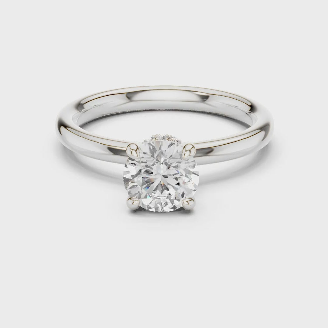 MJR067 - Classic Low Profile Plain Band Under Halo Engagement Ring