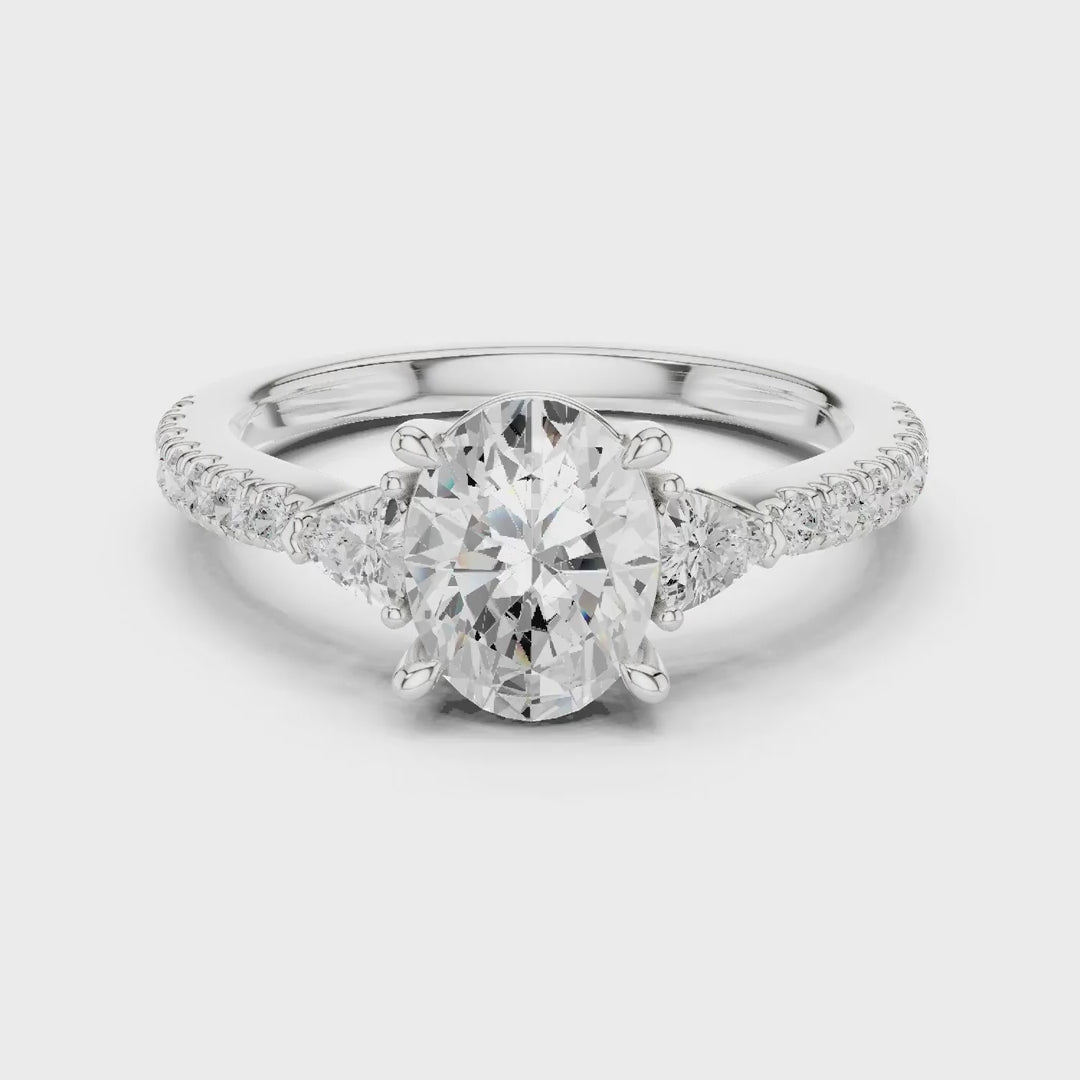 MJR0147 - Tapered Oval Three Stone Ring with Pavé Embellished Band