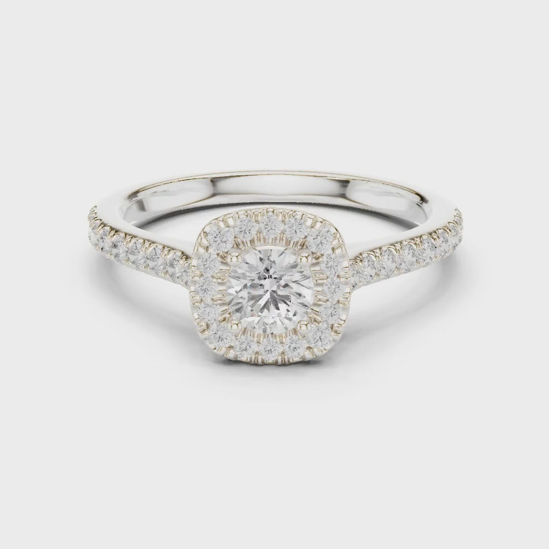 MJR0102 - Round Center Stone Enclosed in Square Halo Setting
