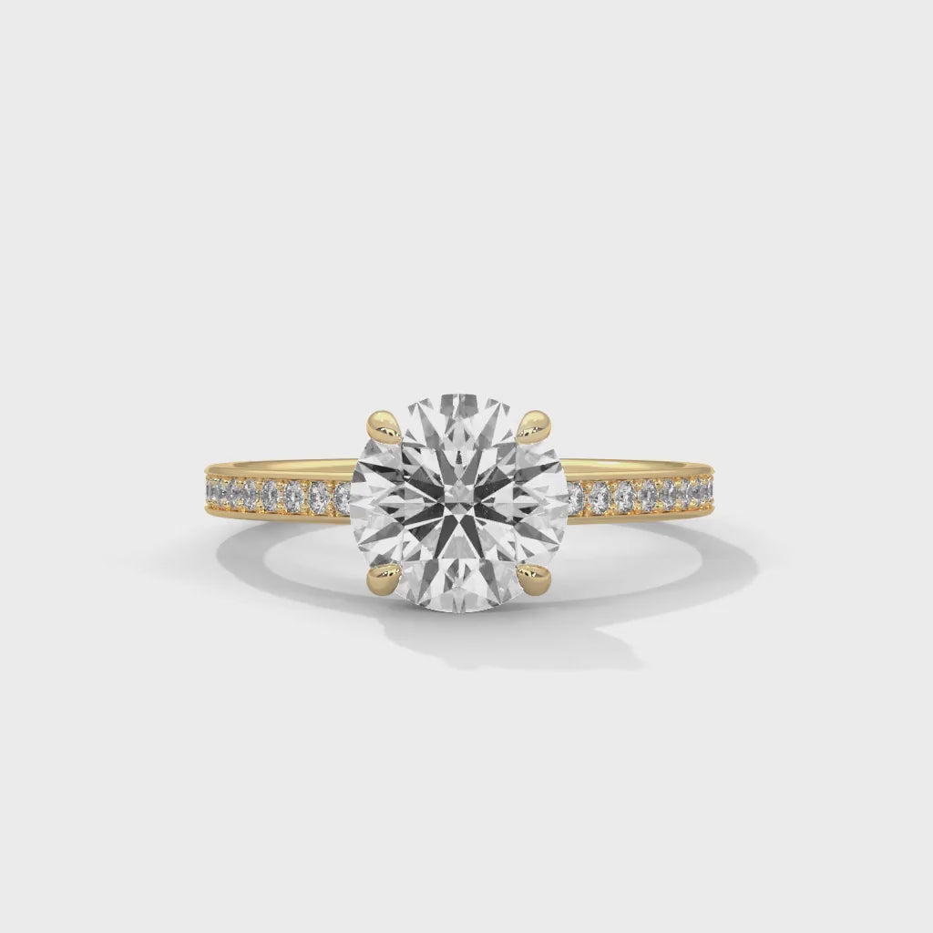 MJBS13 - Four-Prong Round Stone Pavé Accent Ring