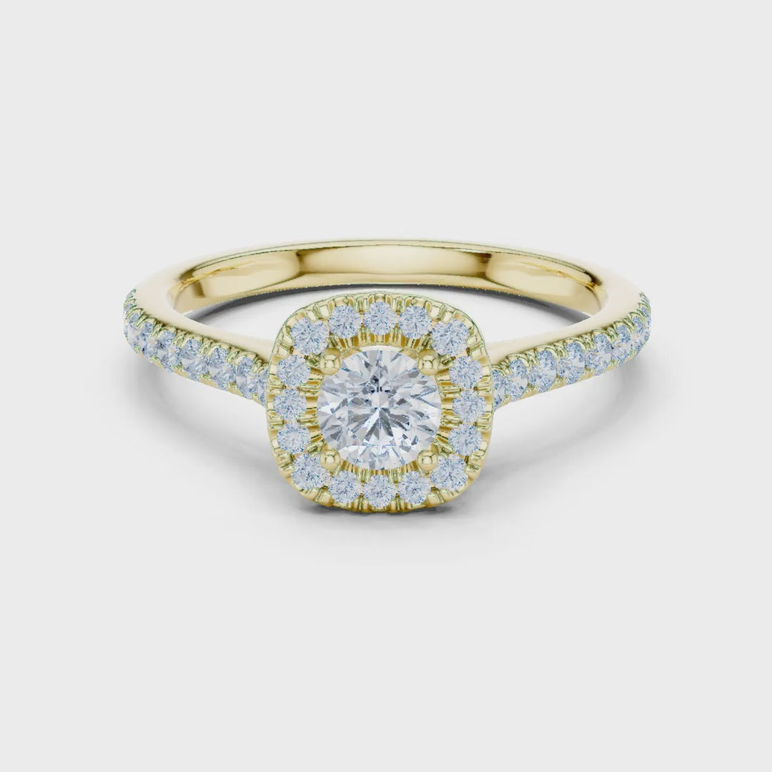 MJR0102 - Round Center Stone Enclosed in Square Halo Setting