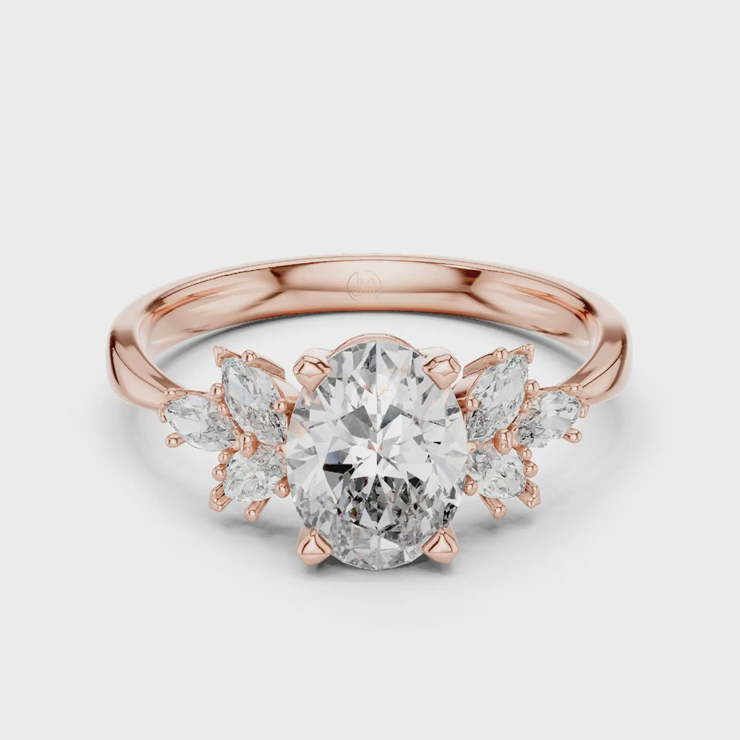 MJR001-Oval Engagement Ring with Floral Side Stones
