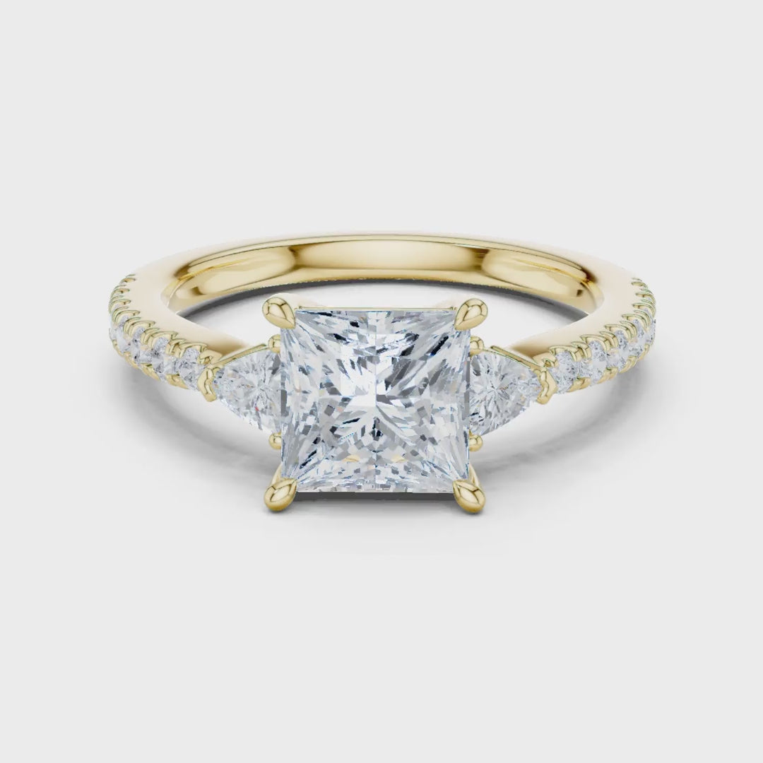 MJR0106 - Princess Cut Three Stone Ring with Triangular Side Accent