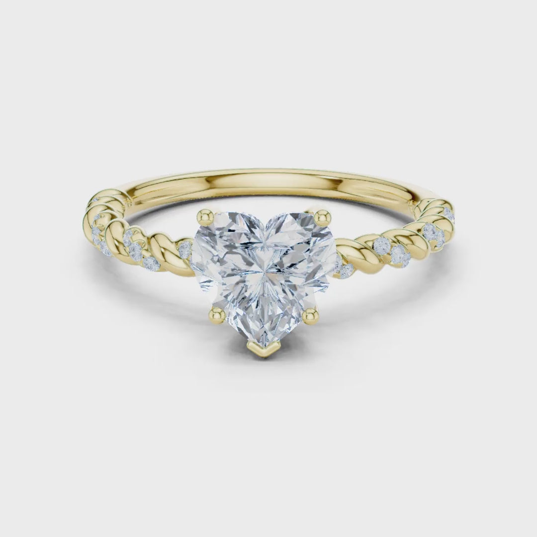 MJR0135 - Heart Cut Solitaire Ring with Twisted Rope Pavé Band
