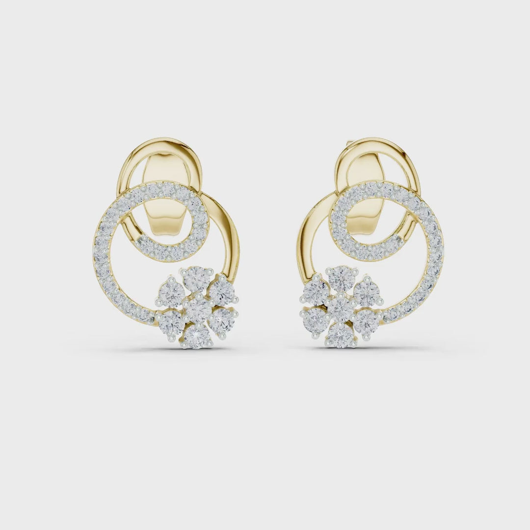 MJER43 - Dual Loop Pavé Floral Motif Earrings