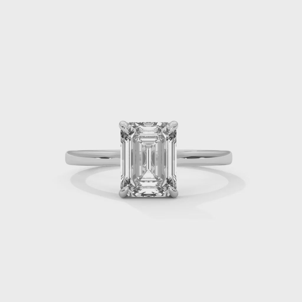 MJBS18 - Emerald Cut Solitaire Engagement Ring with Polished Band