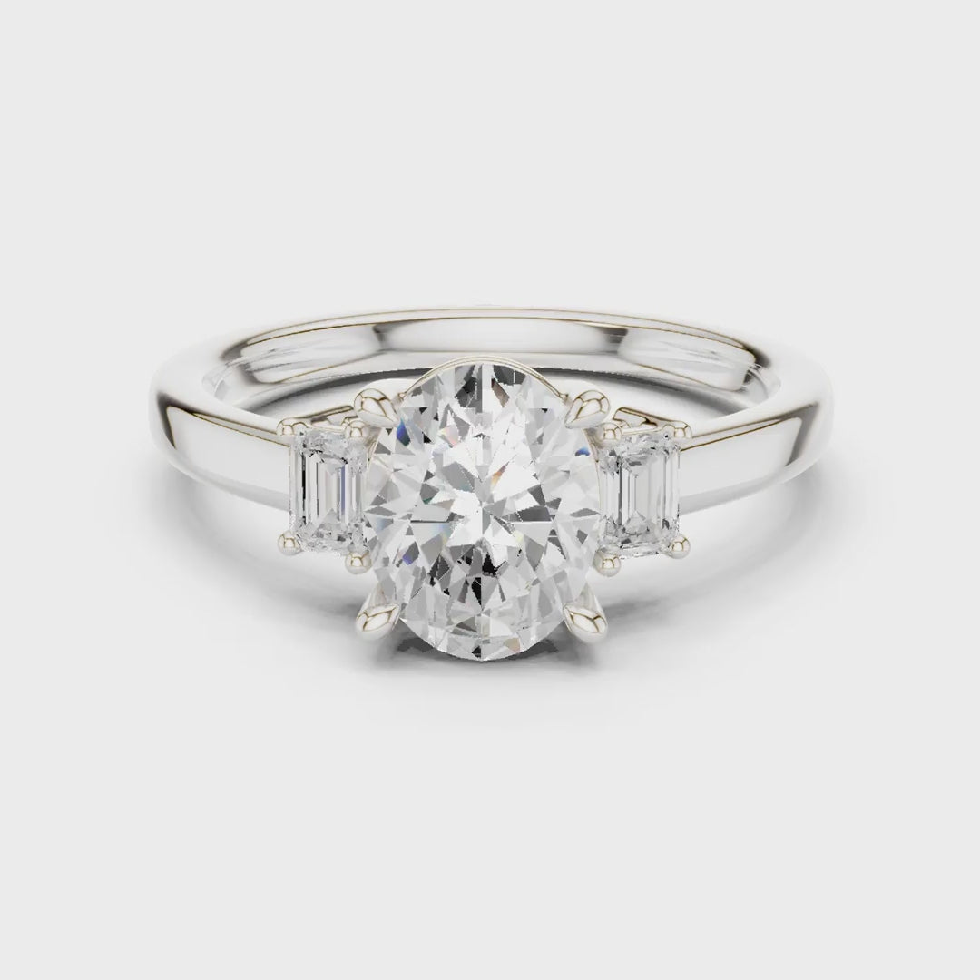 MJR086 - Classic Three Stone Oval Gemstone Bridal Ring