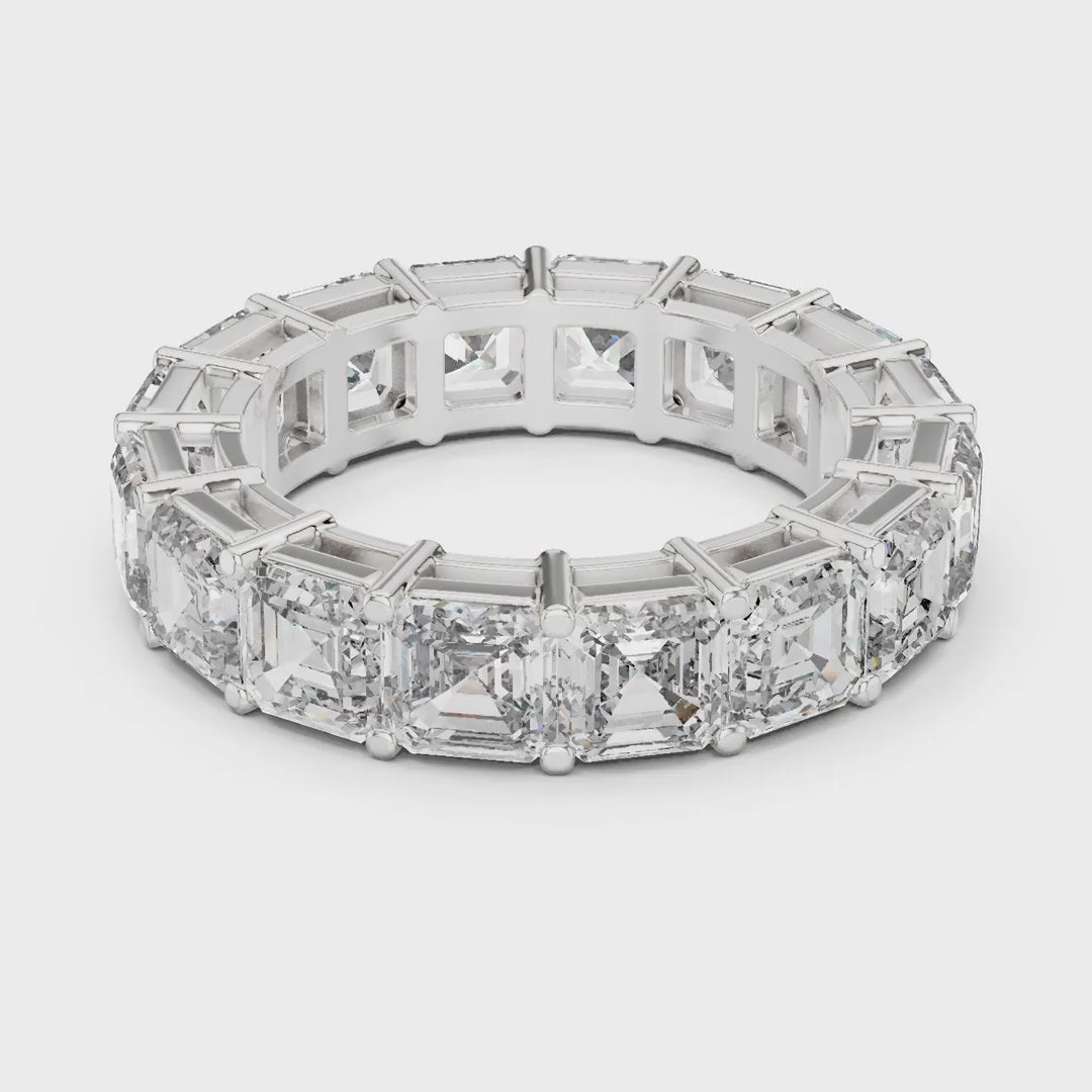 MJET023 - Asscher Cut Step Facet Full Eternity Wedding Band