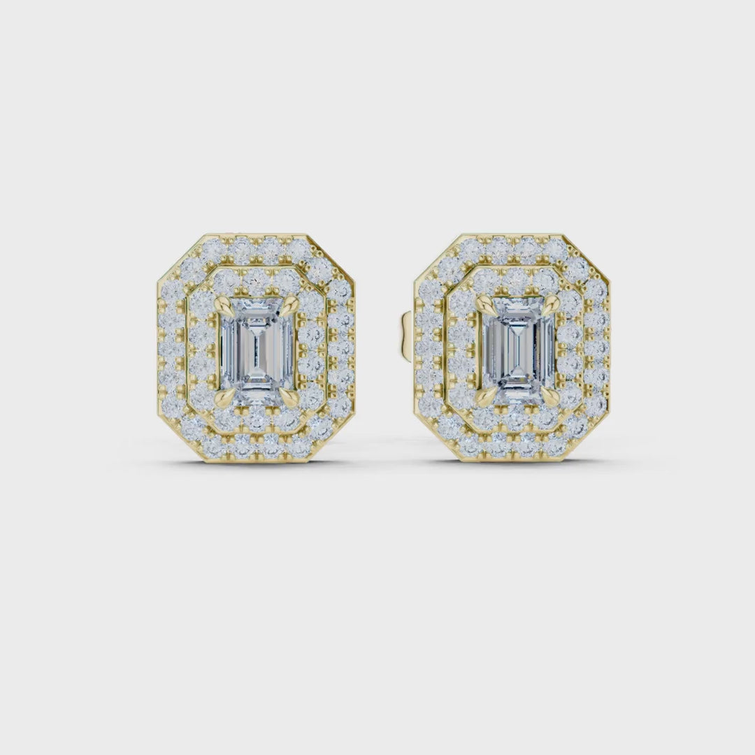 MJER41 - Emerald Cut Double Halo Studs