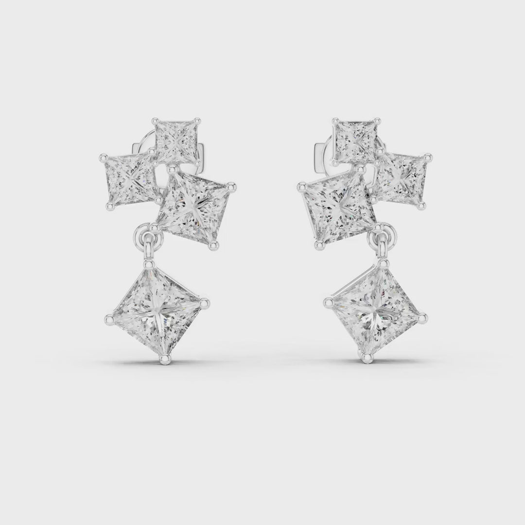 MJER28 - Princess Cut Mosaic Cluster Drop Earrings