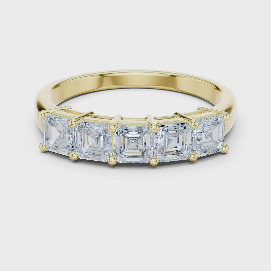 MJET046 - Five Stone Asscher Cut Prong Set Wedding Band