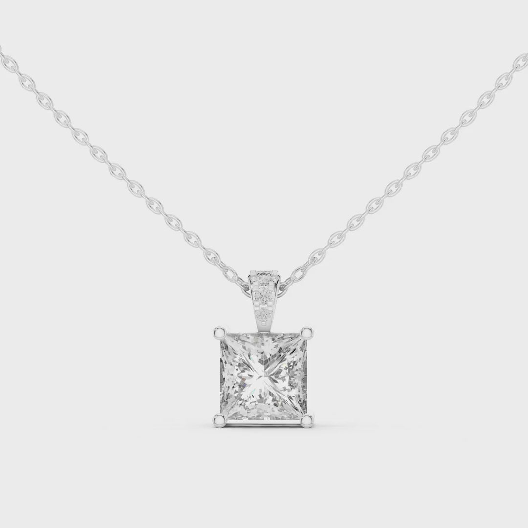 MJP09 - Princess-Cut Solitaire Pendant with Pave Accent Bail