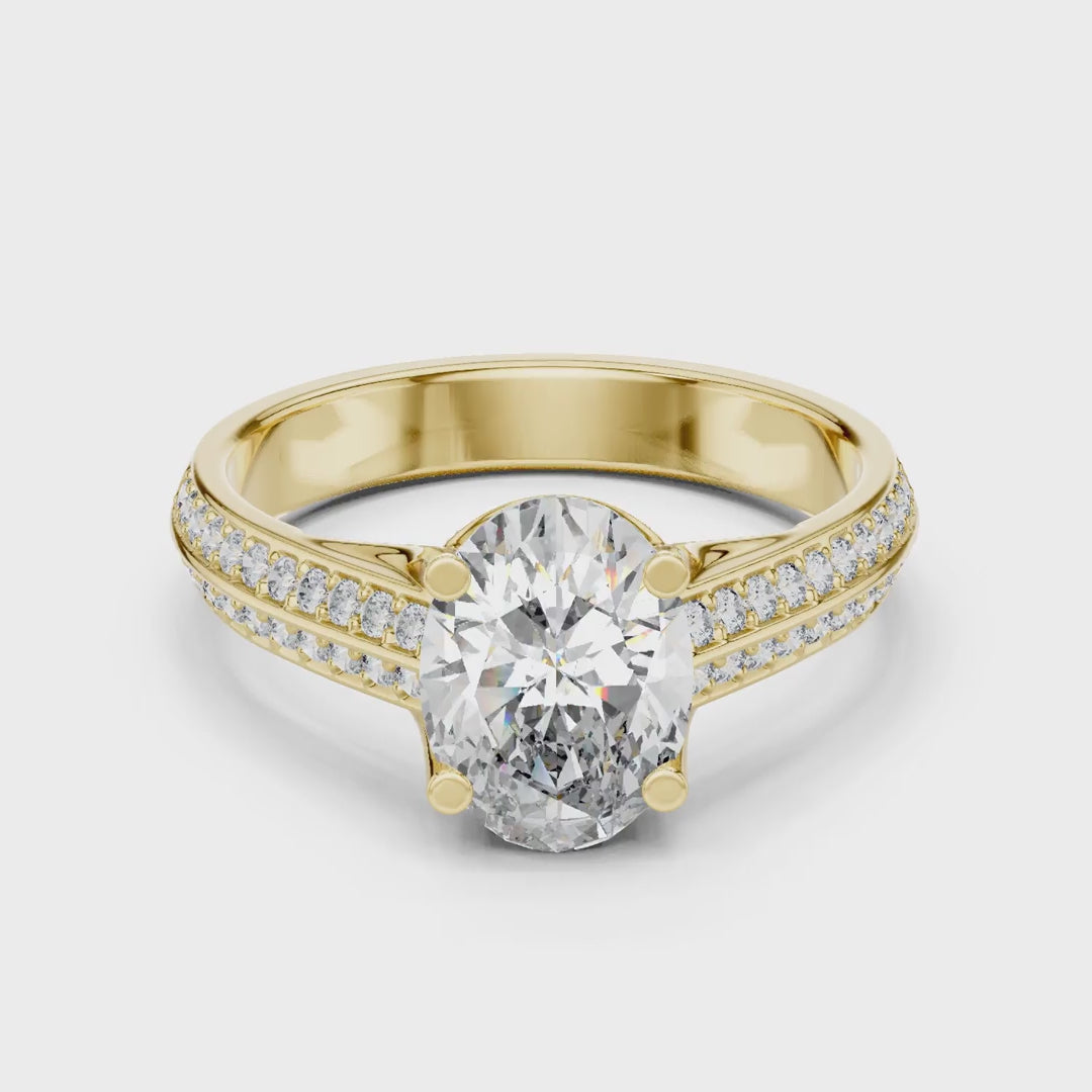 MJR0120 - Oval Center Stone Ring with Parallel Double Pavé Band