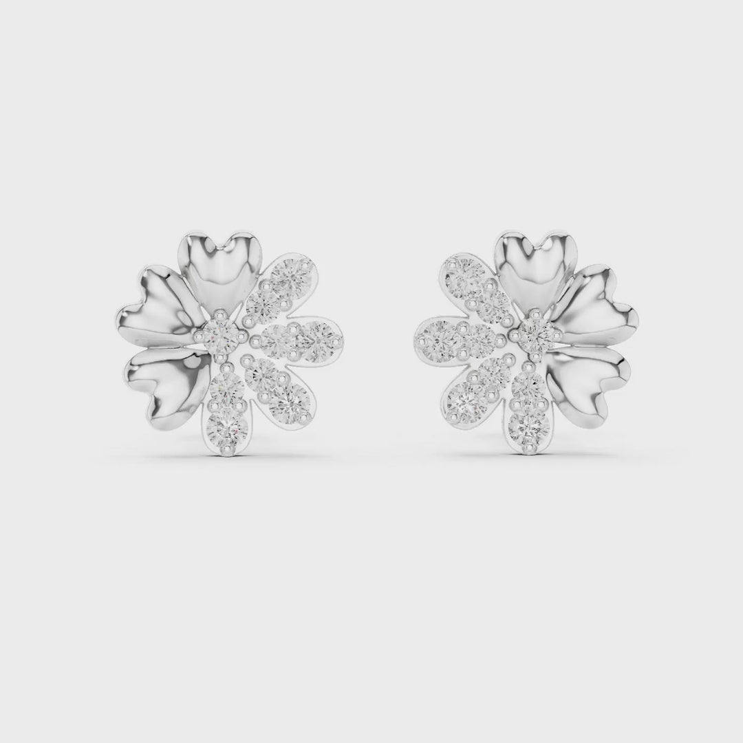 MJER34 - Half Pavé Floral Heart Petal Studs