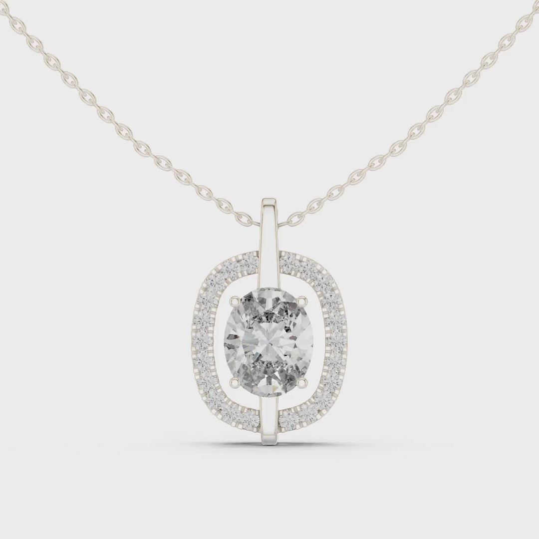 MJP44 - Suspended Oval Solitaire Halo Pendant