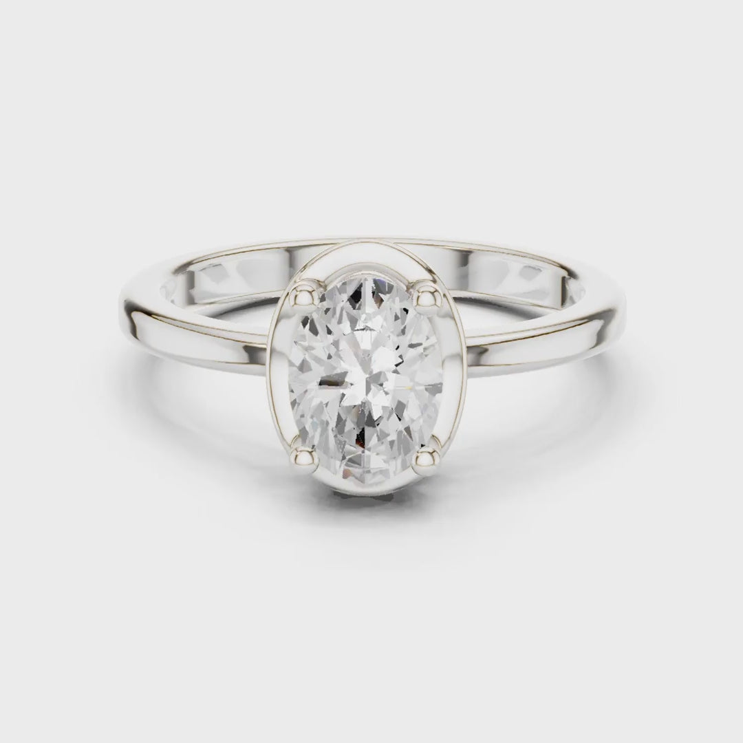 MJR0153 - Oval Bezel-Set Solitaire Ring with Polished Plain Band