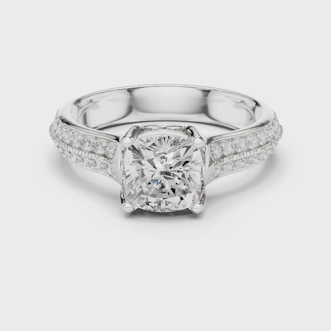 MJR0105 - Cushion Cut Solitaire Ring with Milgrain Channel Accents