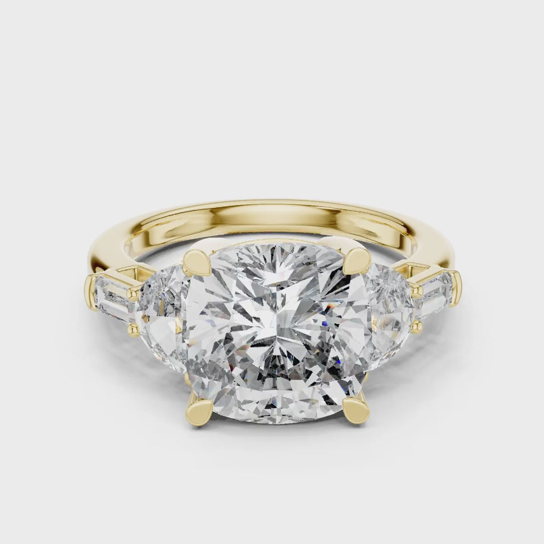 MJR0138 - Grand Cushion Gemstone Ring with Multi-Shape Side Accents