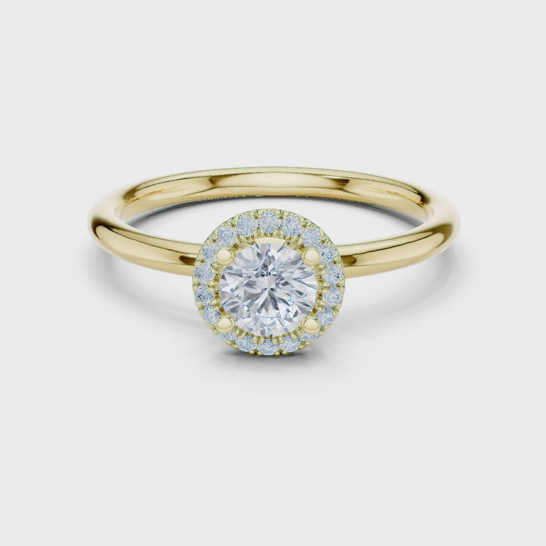 MJR0101 - Delicate Round Halo Solitaire Ring on High-Polish Band