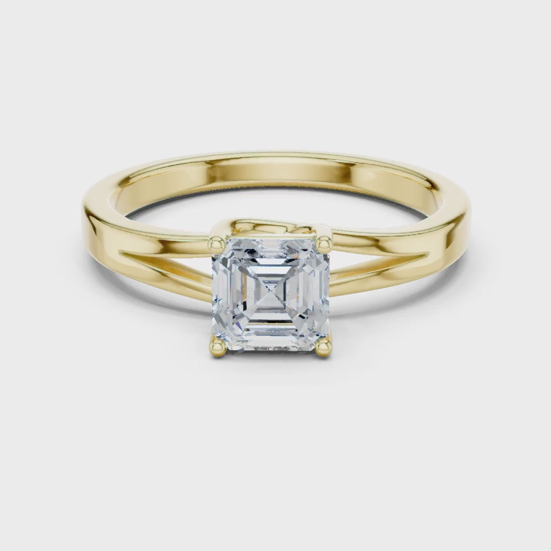 MJR0111 - Asscher Cut Solitaire Ring with Polished Split Shank
