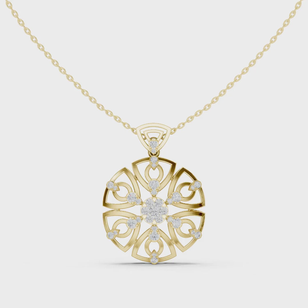 MJP14 - Ornate Diamond Mandala Openwork Disc Pendant